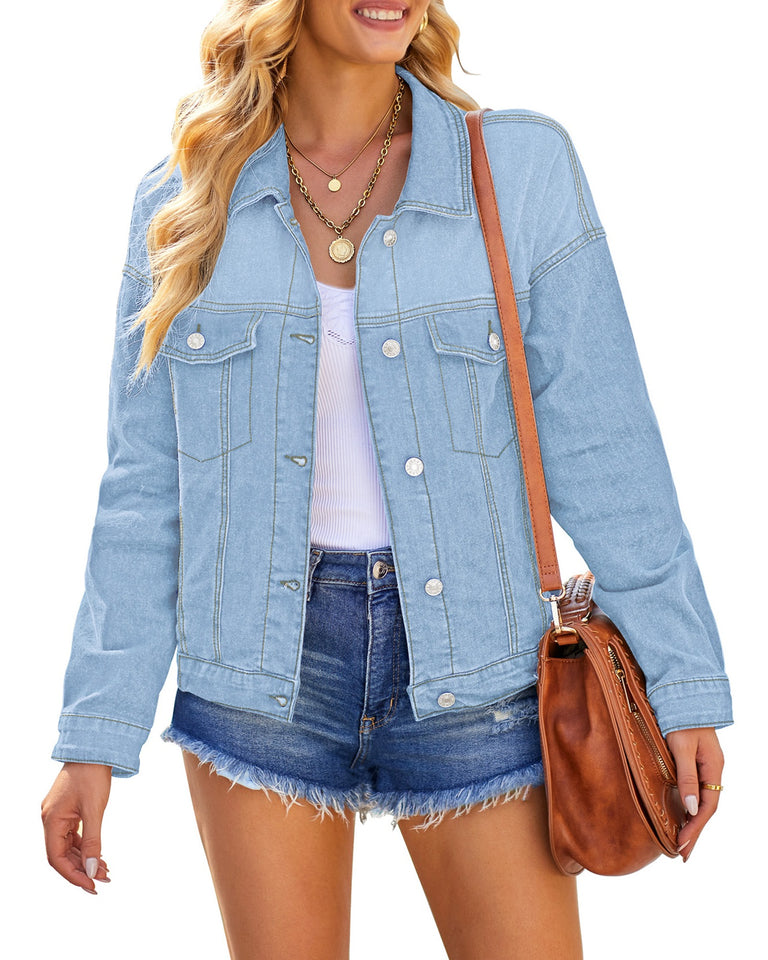 Bust Pocket Collared Denim Jacket in Light Blue - Retro, Indie and Unique  Fashion